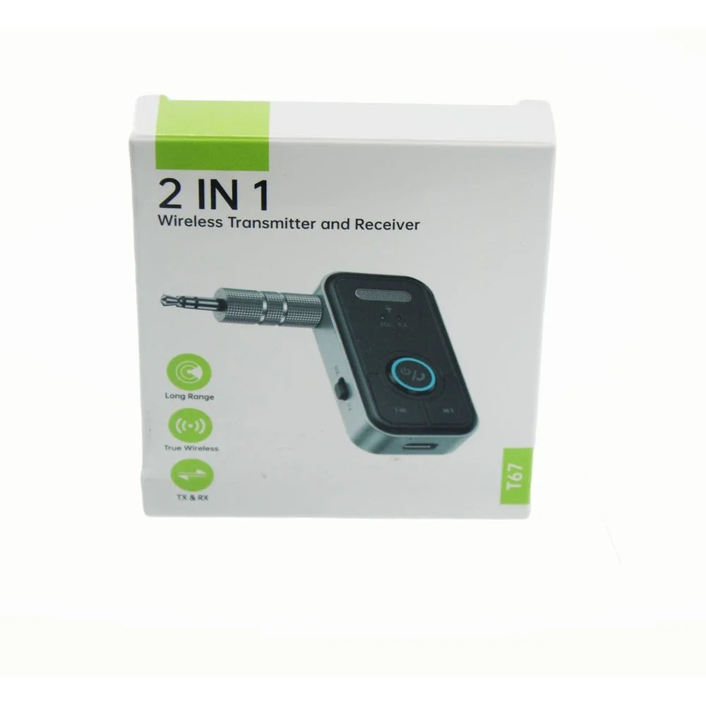 T67 2 in 1 Wireless Audio Transmitter Receiver Adapter 3.5mm Aux Black Silver
